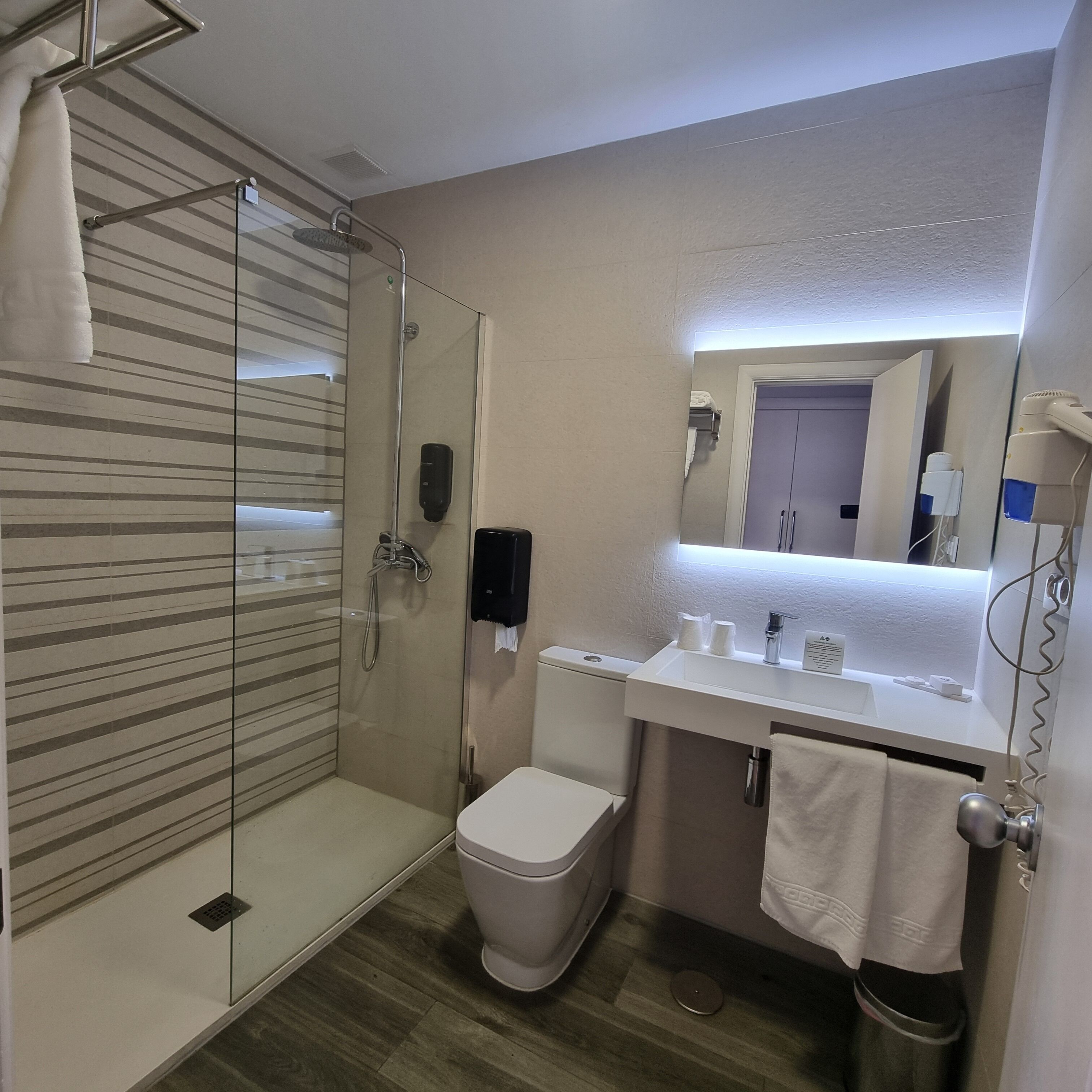 combined shower/bathtub, free toiletries, hair dryer, bidet