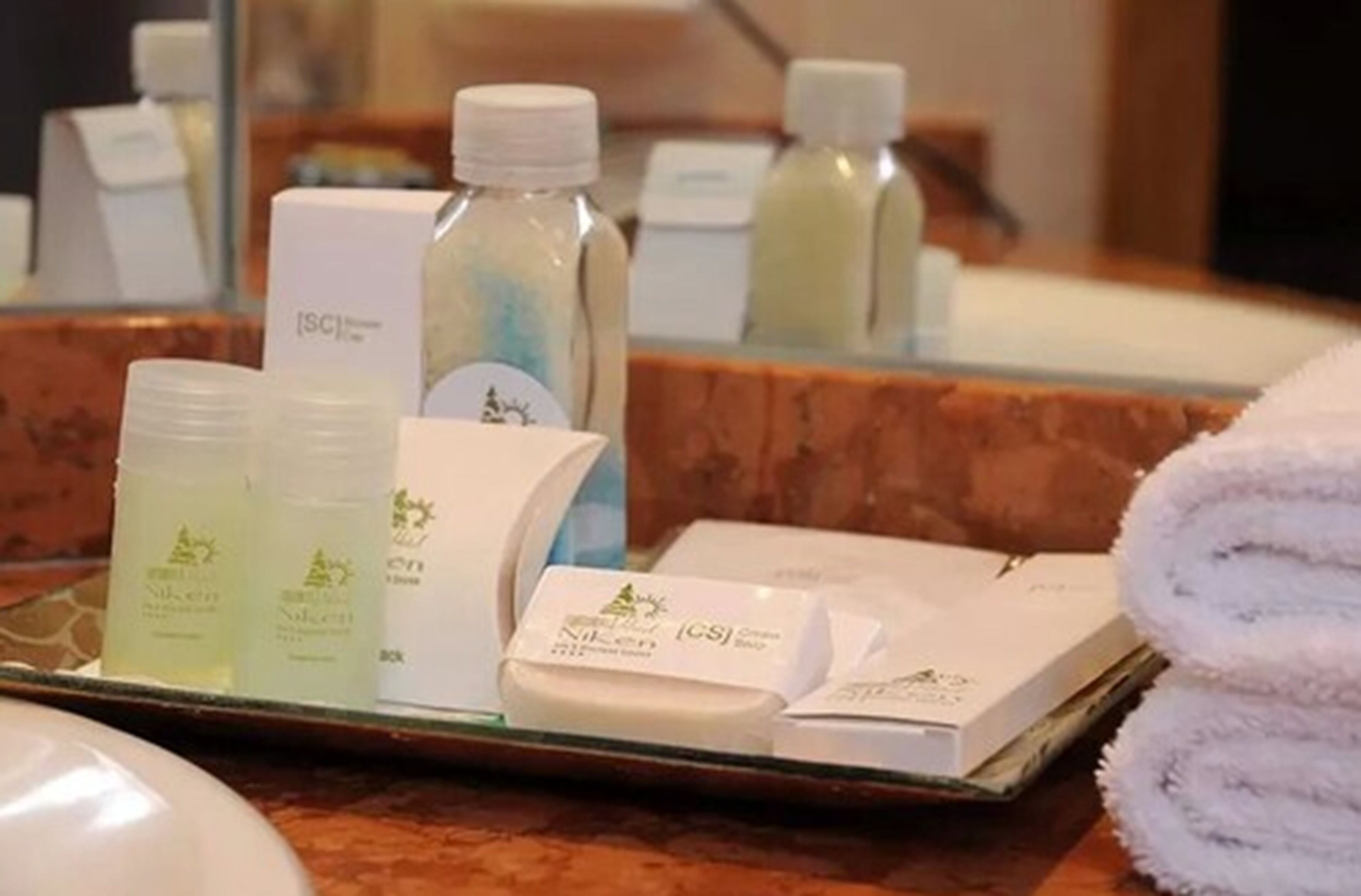 free toiletries, hair dryer, bidet, towels