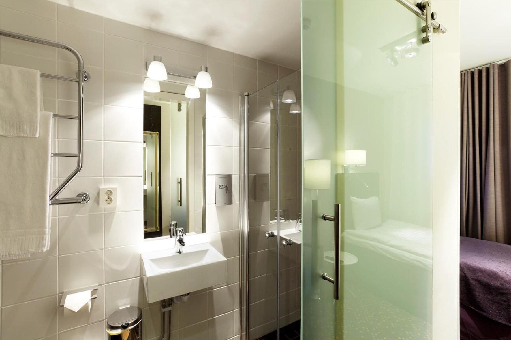 hair dryer, heated floors, towels, soap