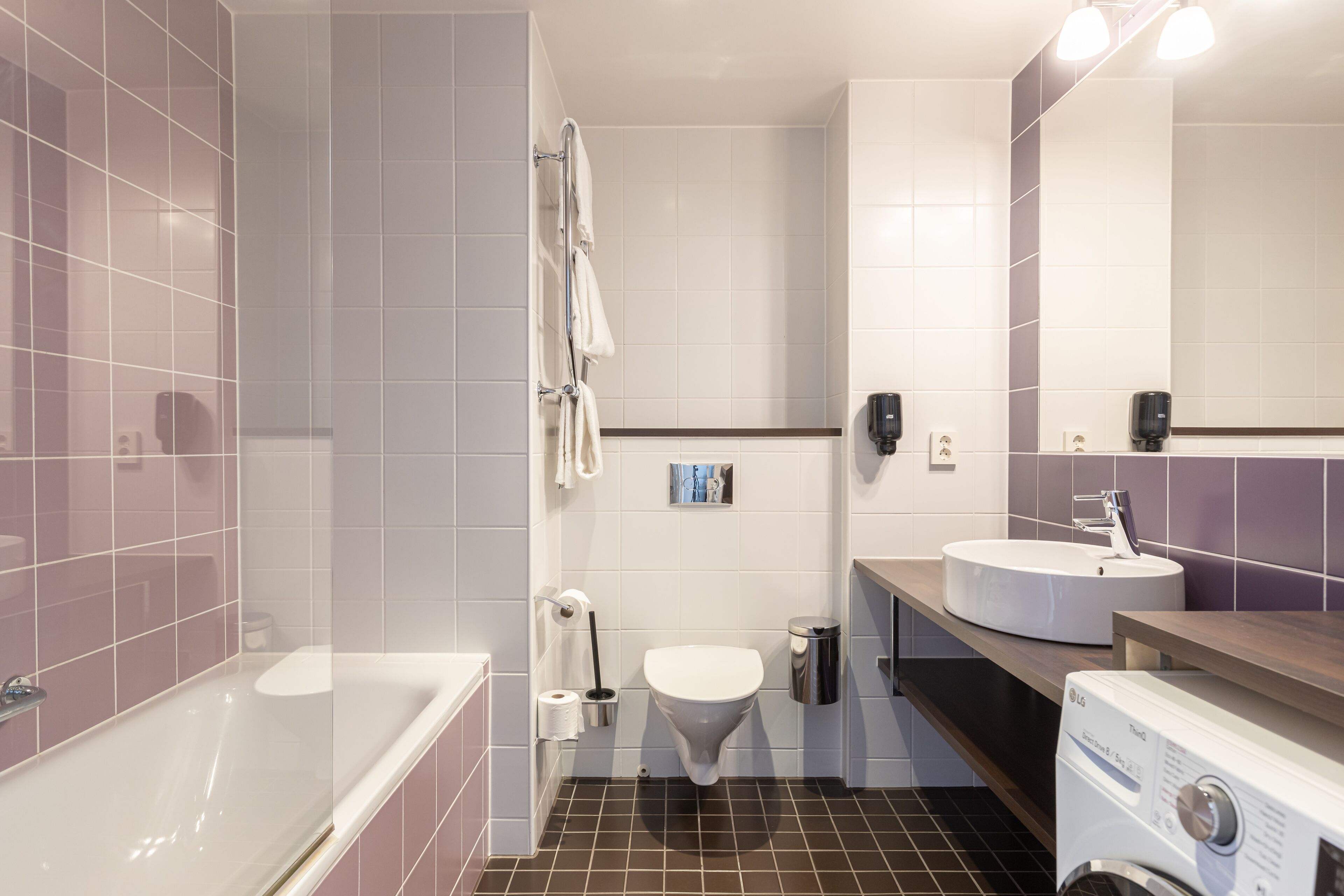 studio suite with balcony | bathroom | hair dryer, heated floors, towels, soap