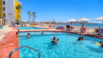 2 outdoor pools, open 7:00 AM to 10:00 PM, free cabanas, sun loungers