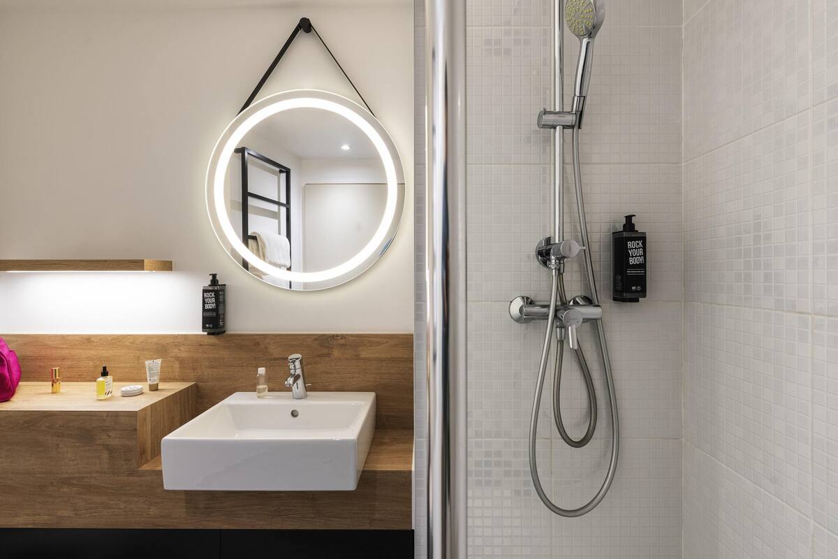 premium bedding, desk, blackout curtains, soundproofing