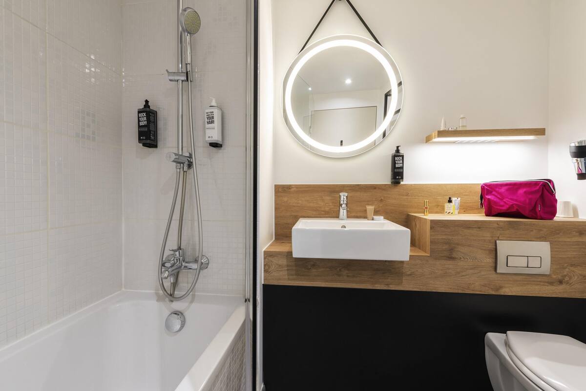 premium bedding, desk, blackout curtains, soundproofing