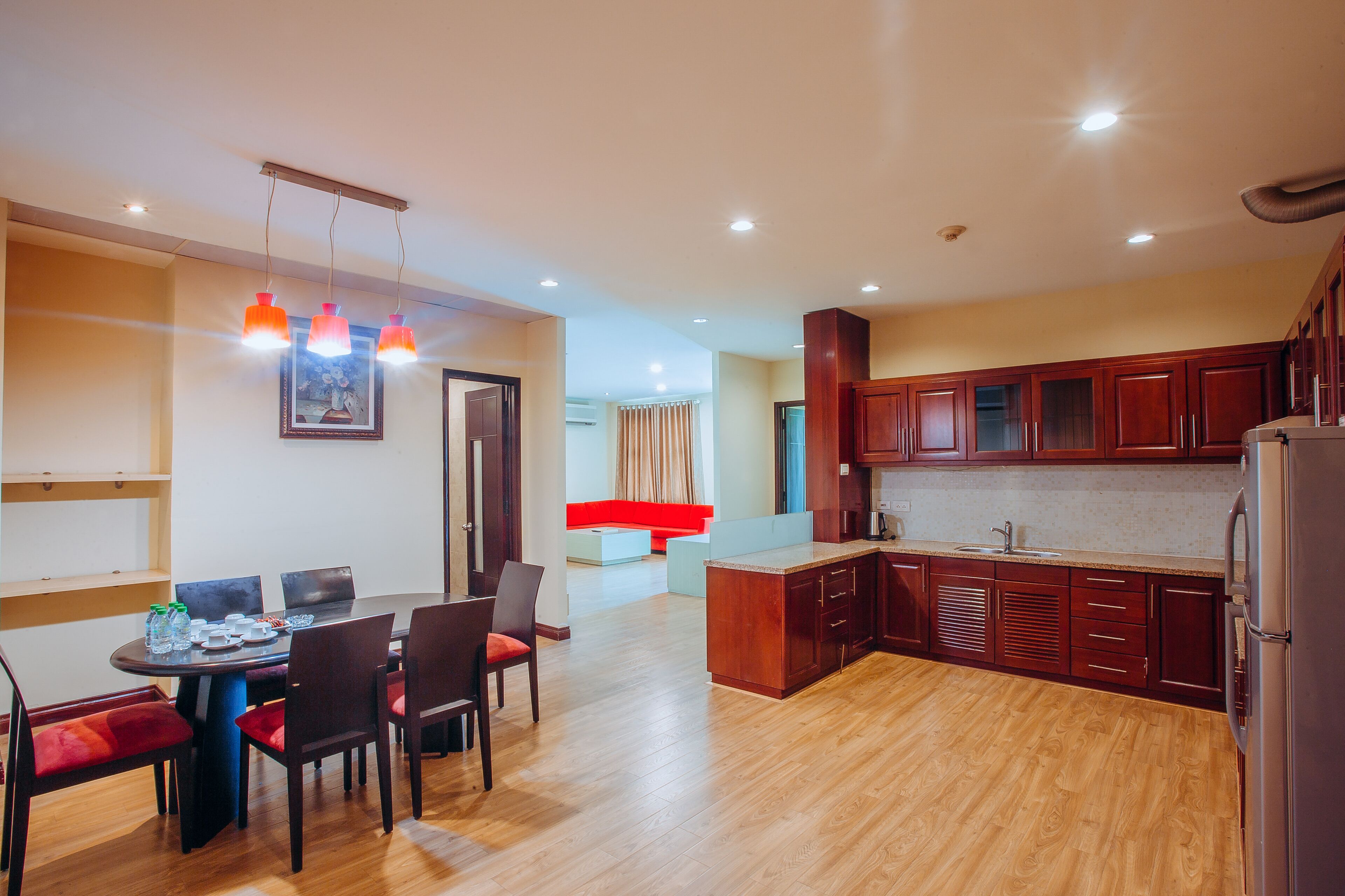 Family Apartment, 3 Bedrooms, Bathtub, City View | Private kitchen | Mini-fridge, coffee/tea maker, electric kettle, rice cooker