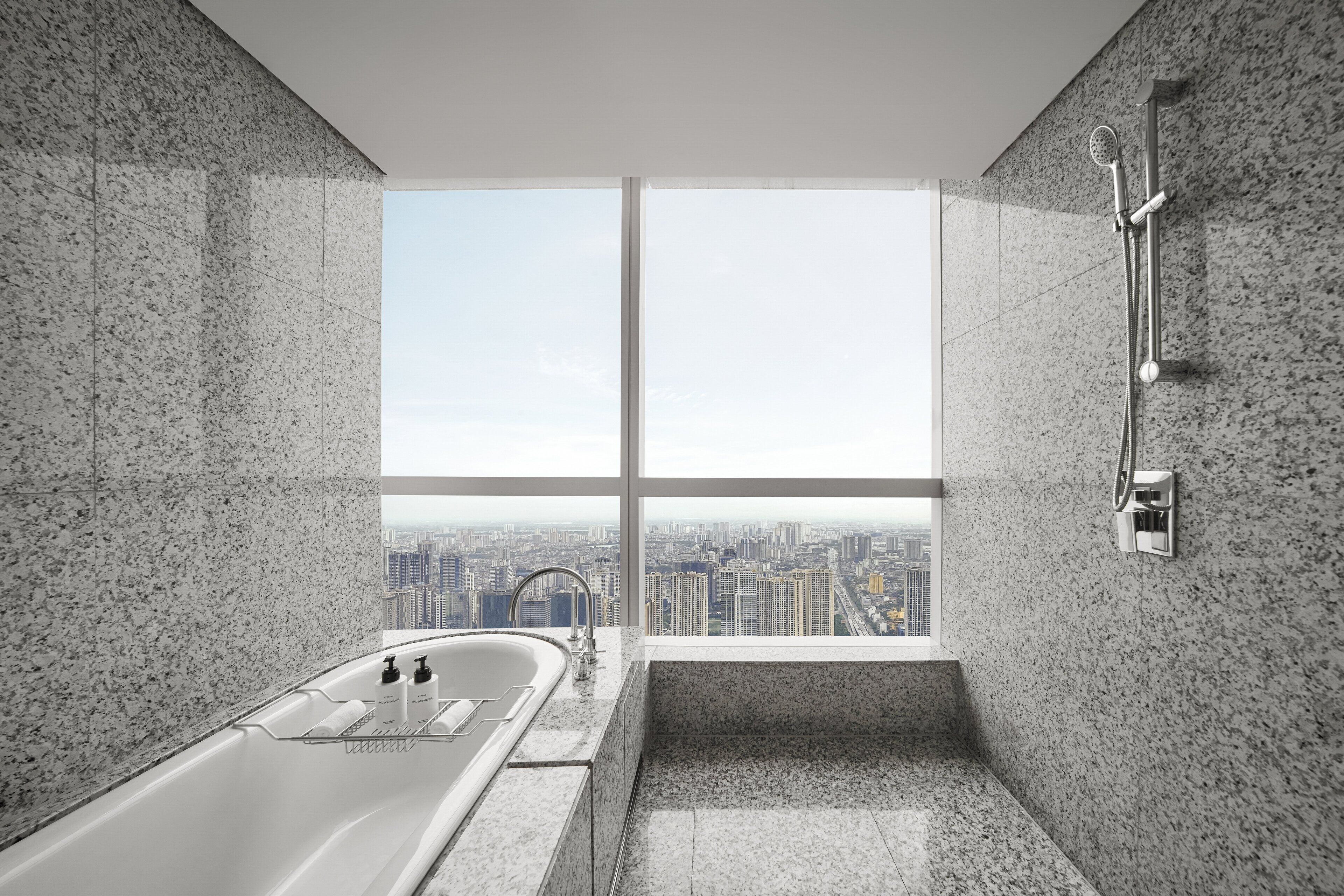 separate bathtub and shower, deep-soaking bathtub