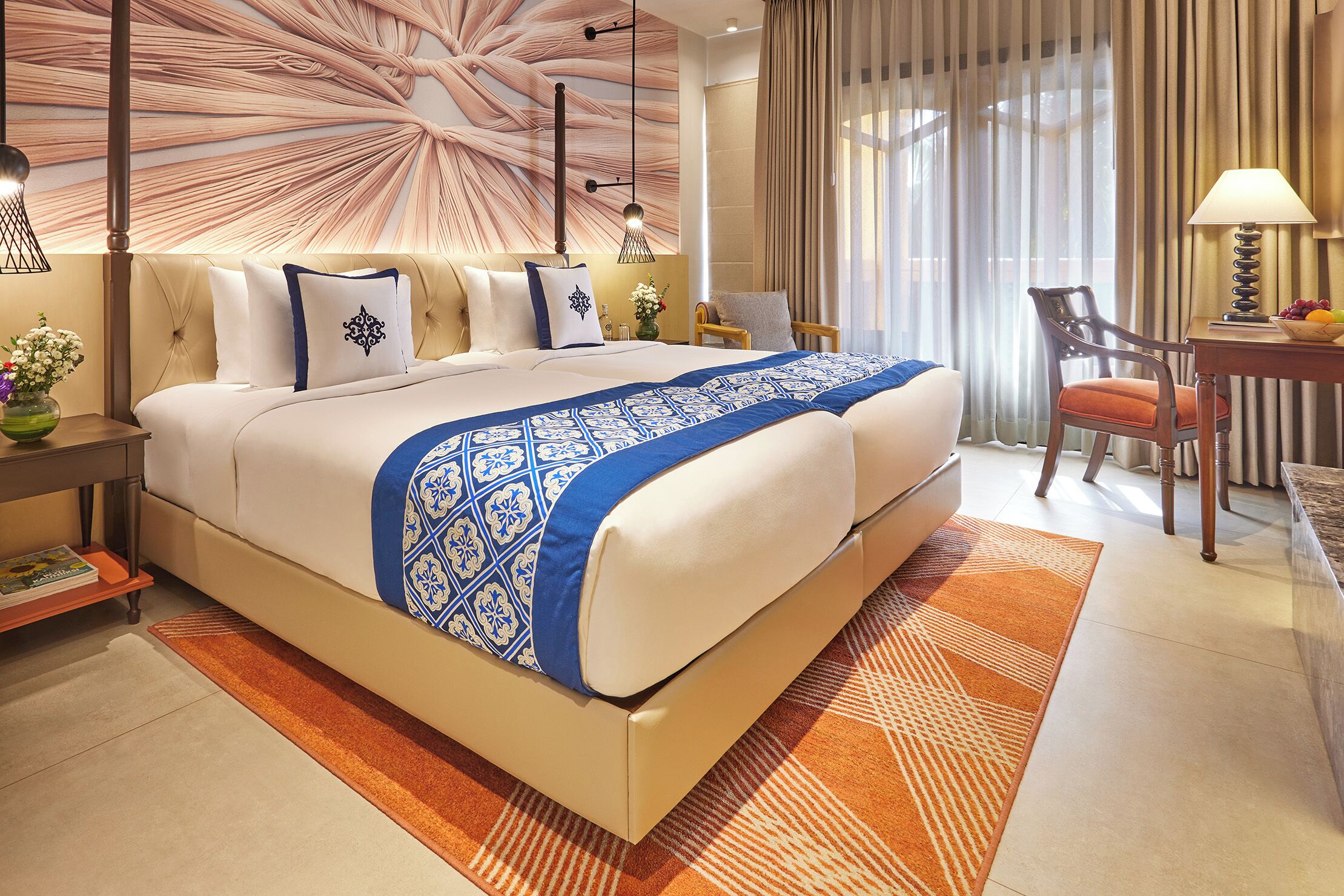 premium room, 2 single beds, balcony, pool view | pillow-top beds, minibar, in-room safe, individually decorated