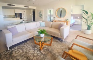 Surf Club View 3 Bedroom Apartment | Living area | Plasma TV, DVD player - The Beach Cabarita (Cabarita Beach)