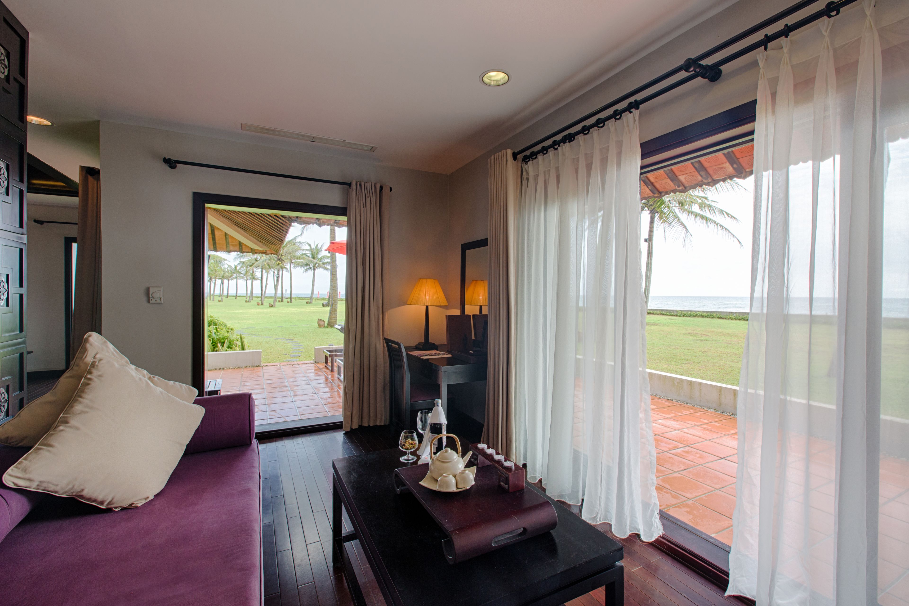 villa, beachfront | living area | lcd tv, ping pong