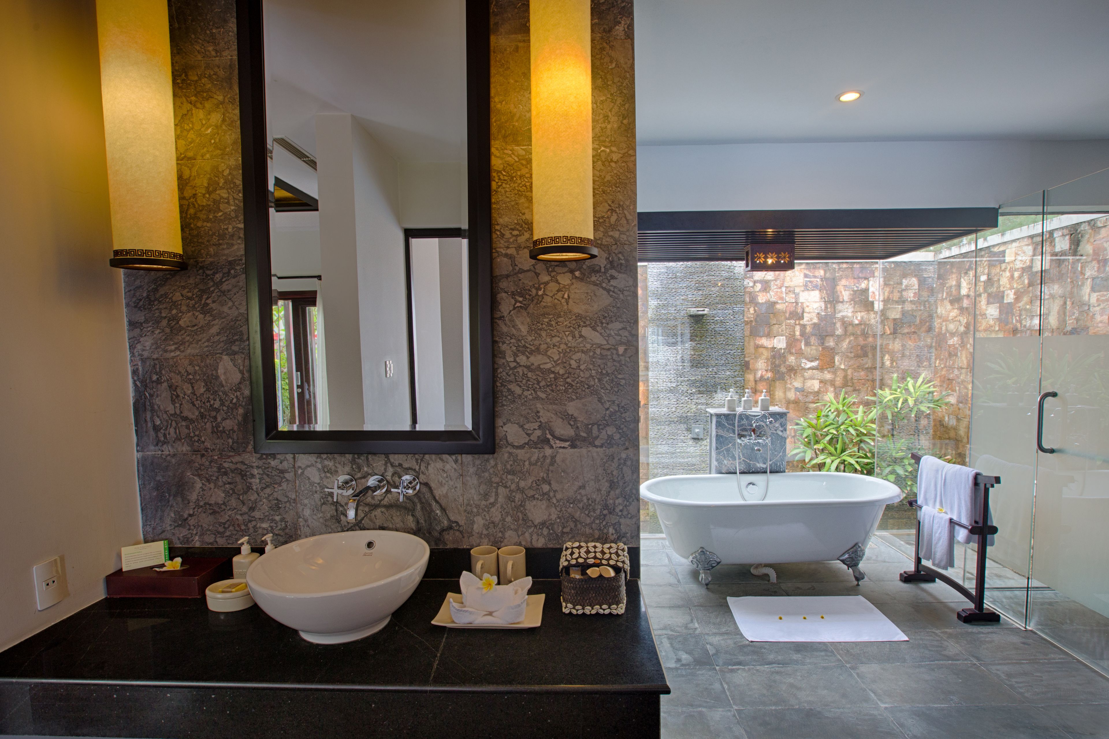 villa, private pool | bathroom | separate bathtub and shower, rainfall showerhead, designer toiletries