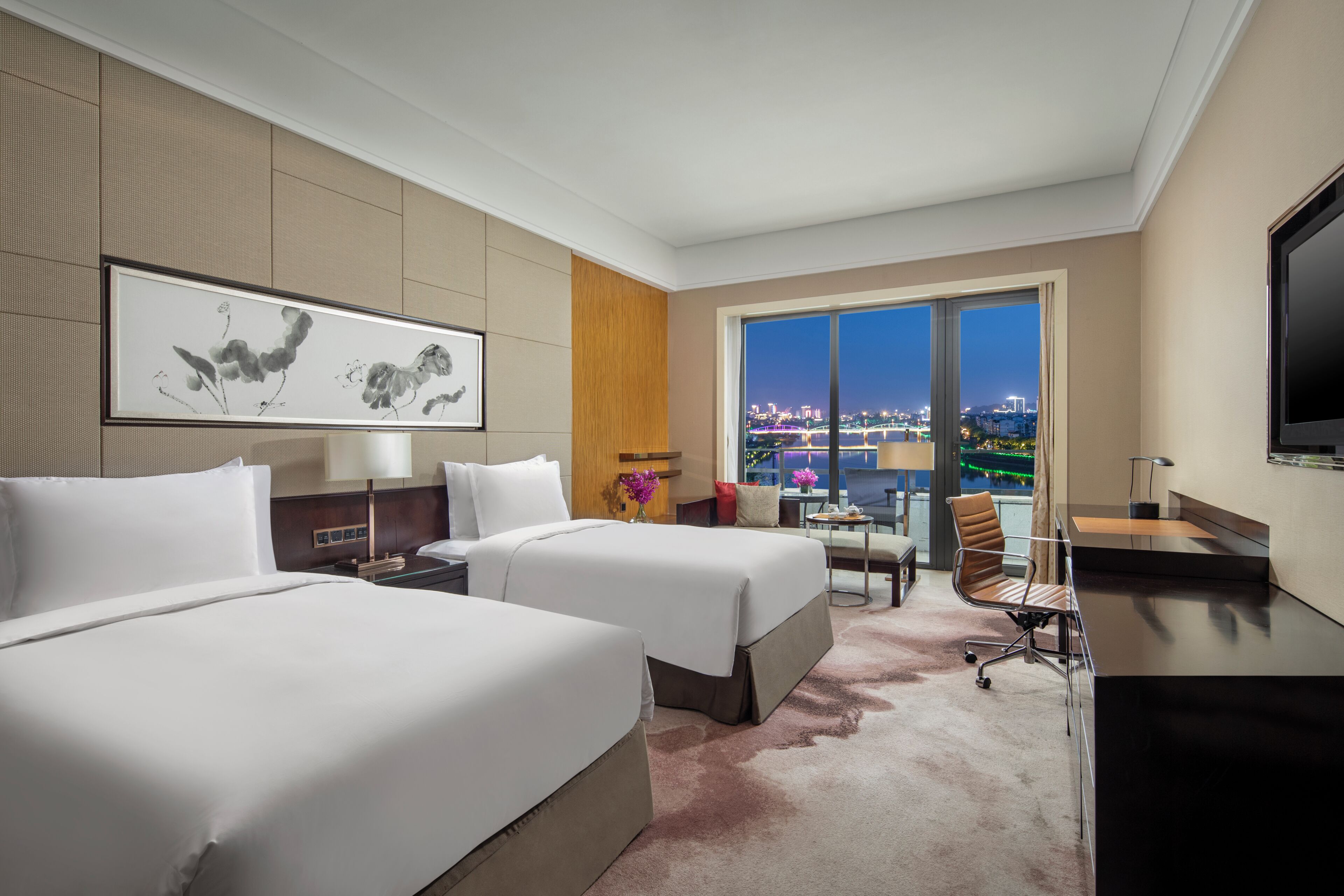 Premium Room, 2 Single Beds, River View | In-room safe, desk, laptop workspace, blackout curtains