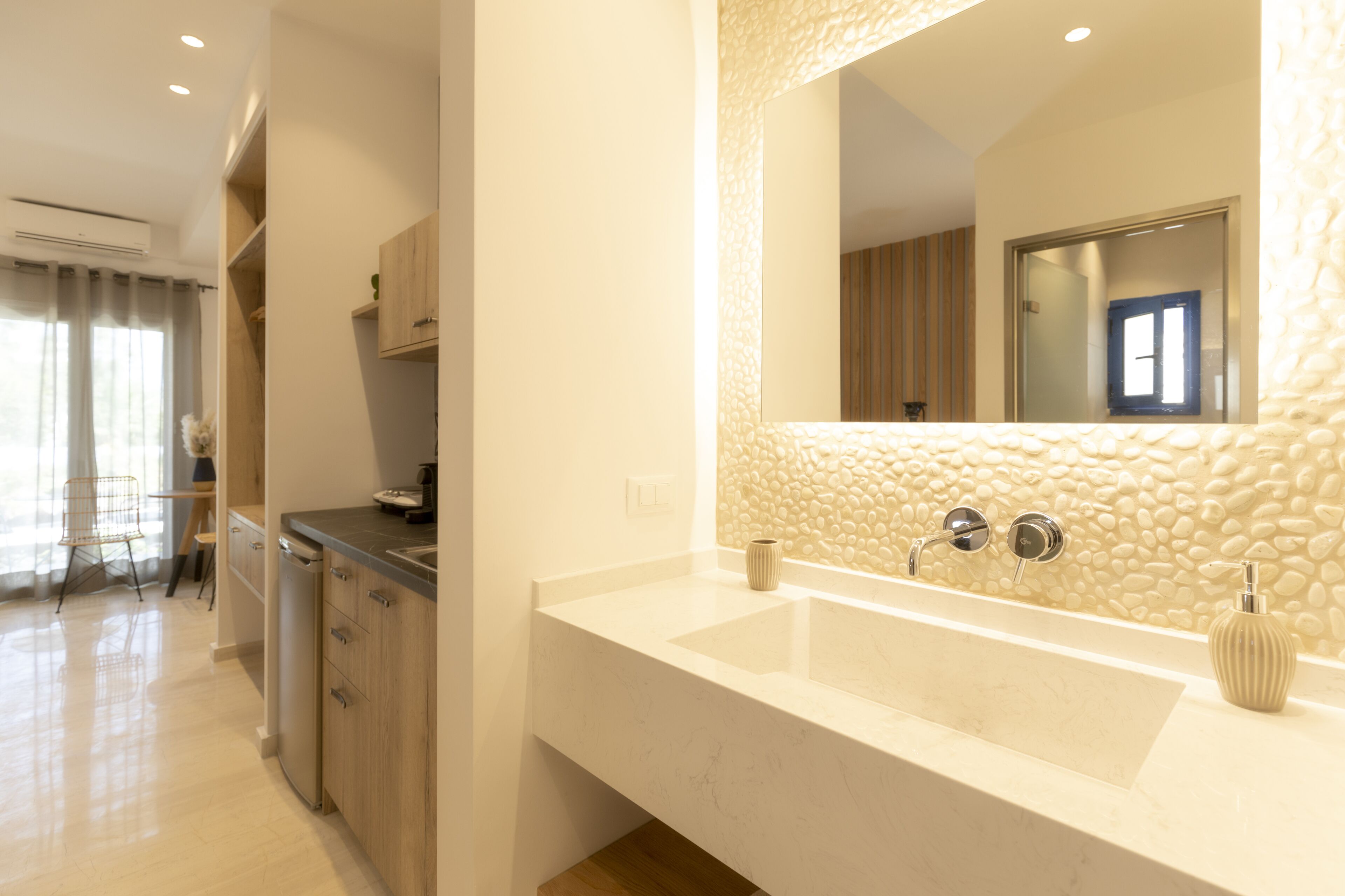 superior studio (triple) | bathroom | separate bathtub and shower, hair dryer, towels