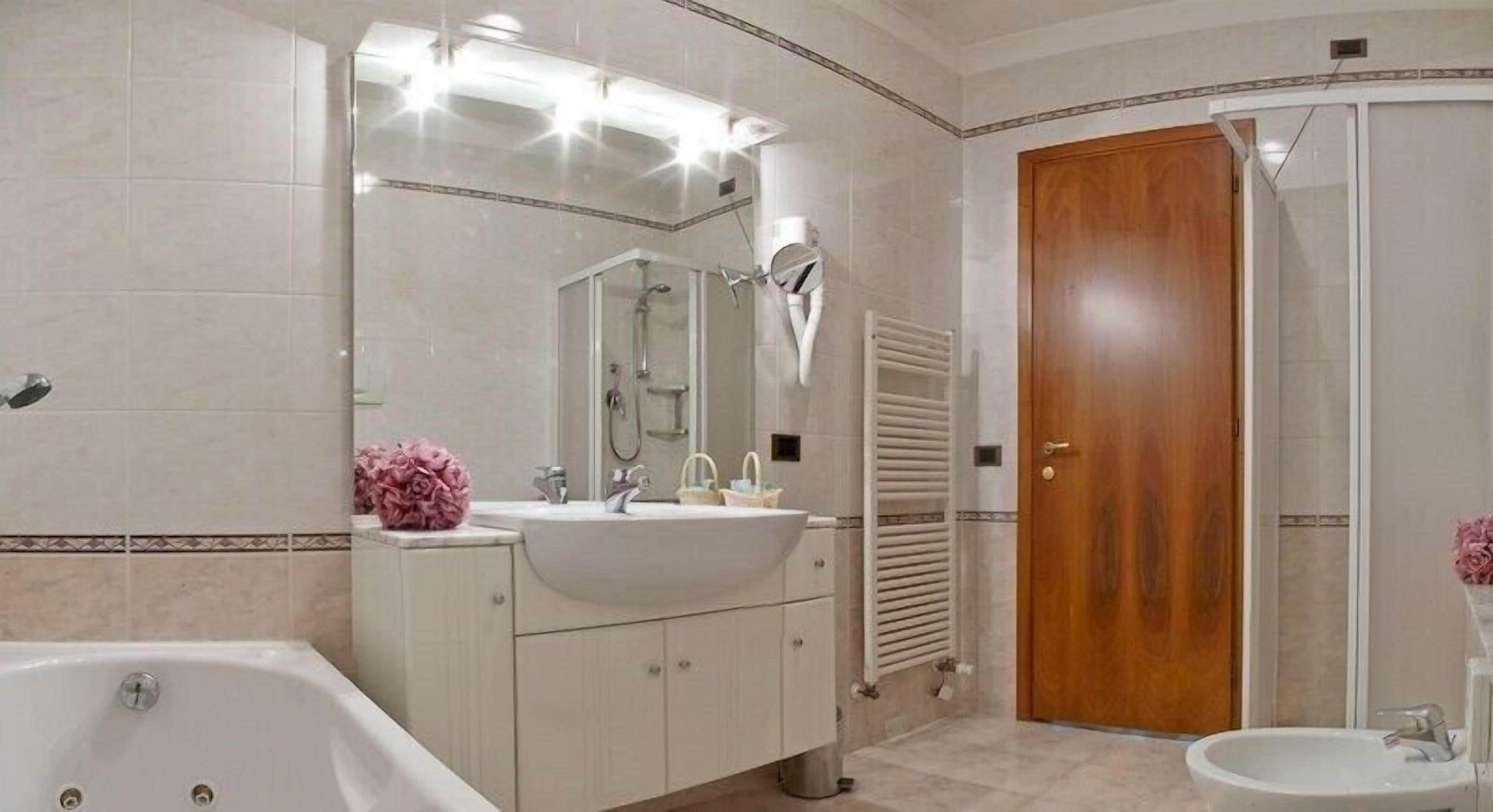 shower, free toiletries, hair dryer, slippers