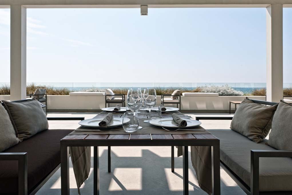 Mittagessen, Abendessen, Fisch und Meeresfrüchte, Blick auf den Strand 