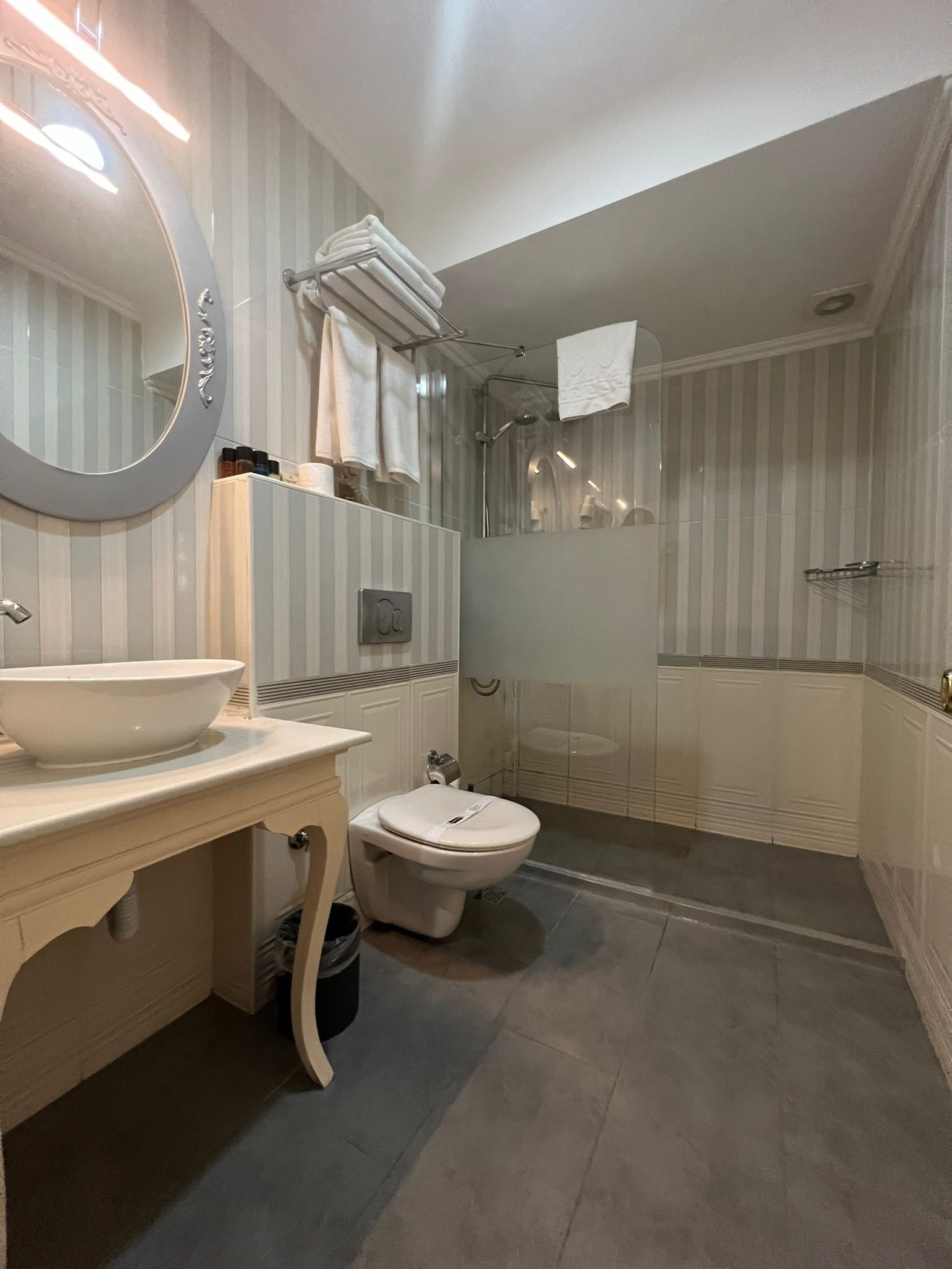 shower, rainfall showerhead, designer toiletries, hair dryer