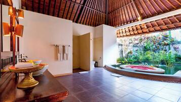 Deluxe Villa, 1 Bedroom | Bathroom | Separate tub and shower, deep soaking tub, rainfall showerhead