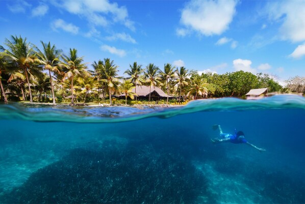 On the beach, sun loungers, beach towels, snorkeling - Aore Island Resort (Aore Island)