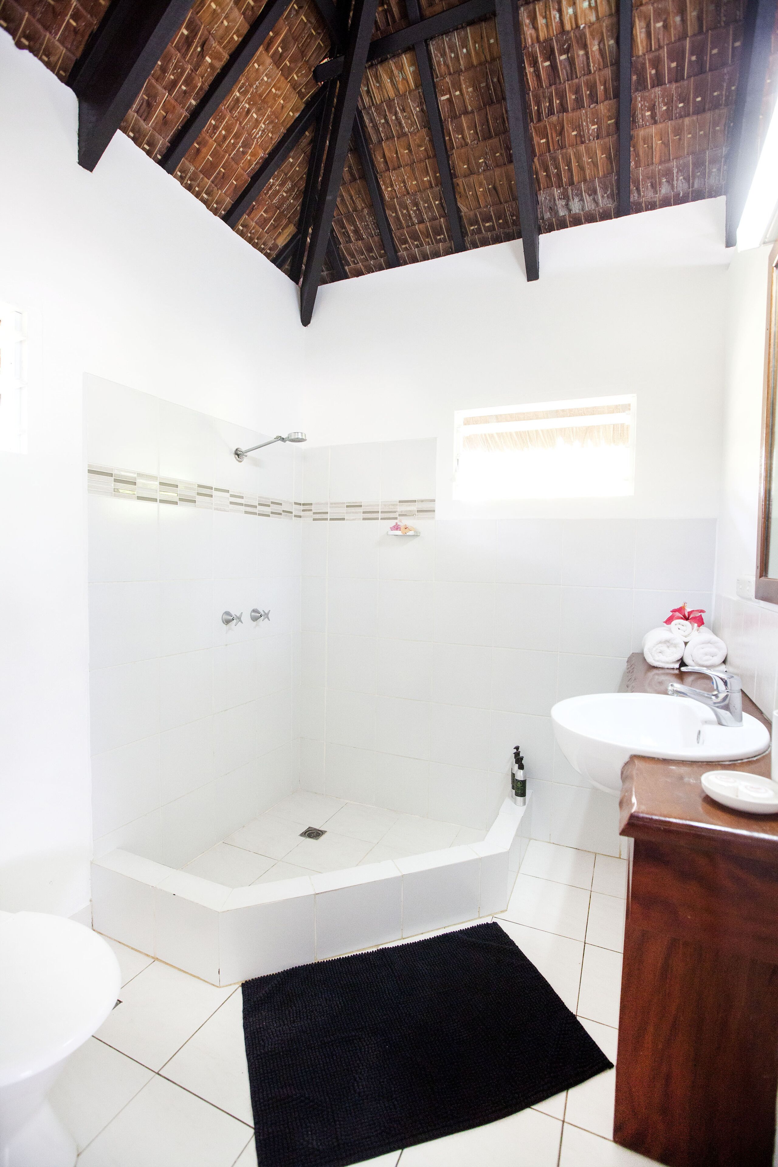 shower, eco-friendly toiletries, towels