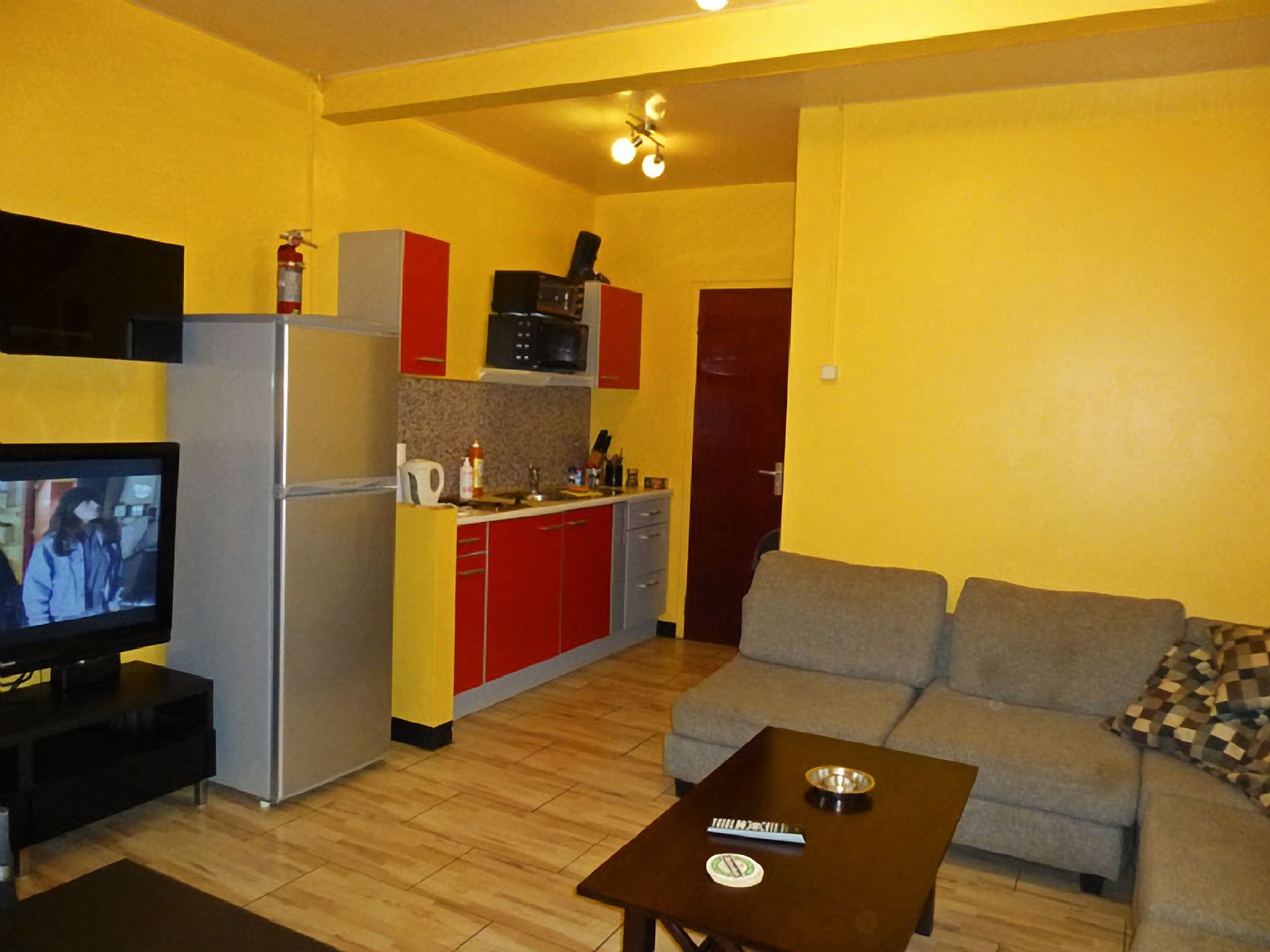 fridge, microwave, stovetop, espresso maker