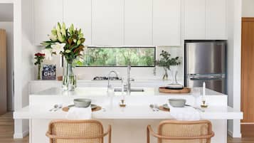 Luxury Villa, 1 Bedroom, Sauna, Mountain View (Villa Lorea) | Private kitchen | Full-size fridge, microwave, oven, stovetop