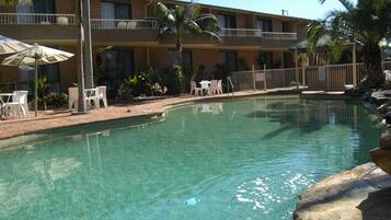 Outdoor pool, sun loungers