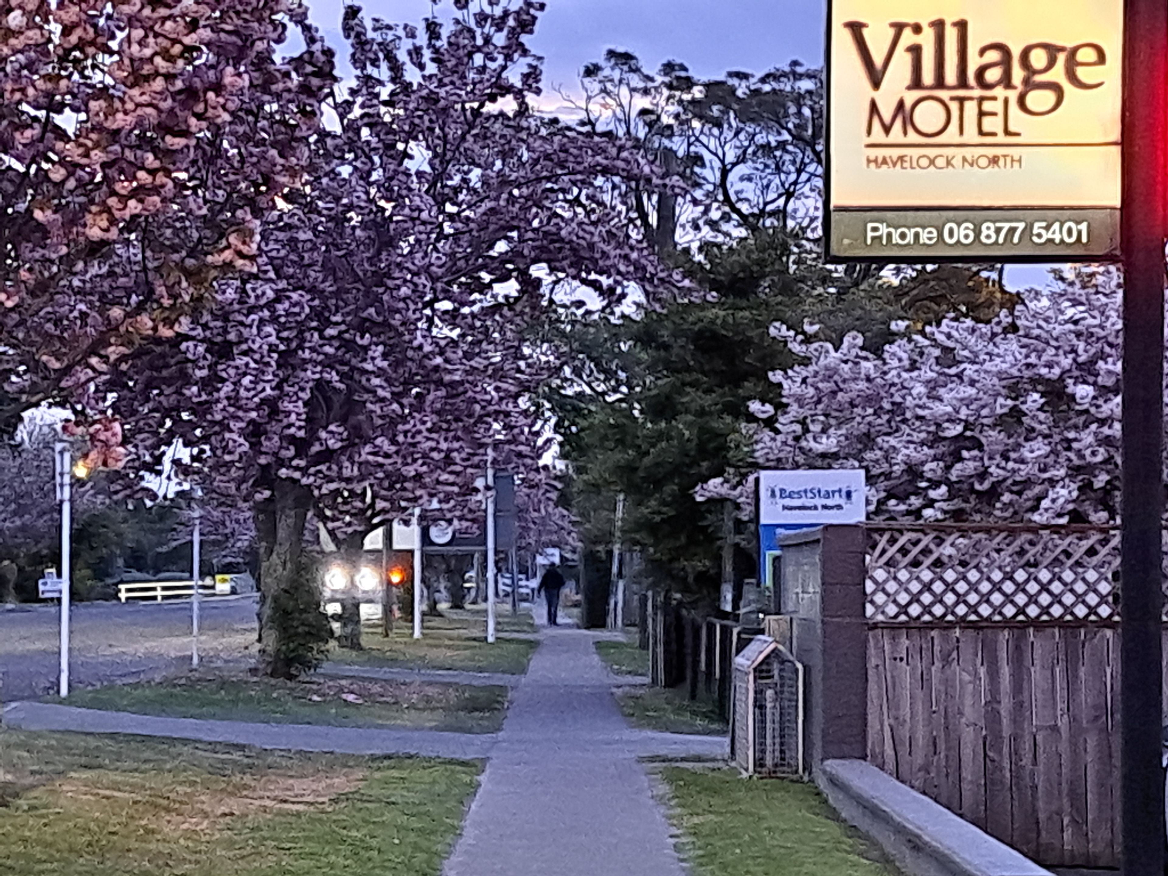 Un camino que lleva al motel Village Motel en Havelock North.