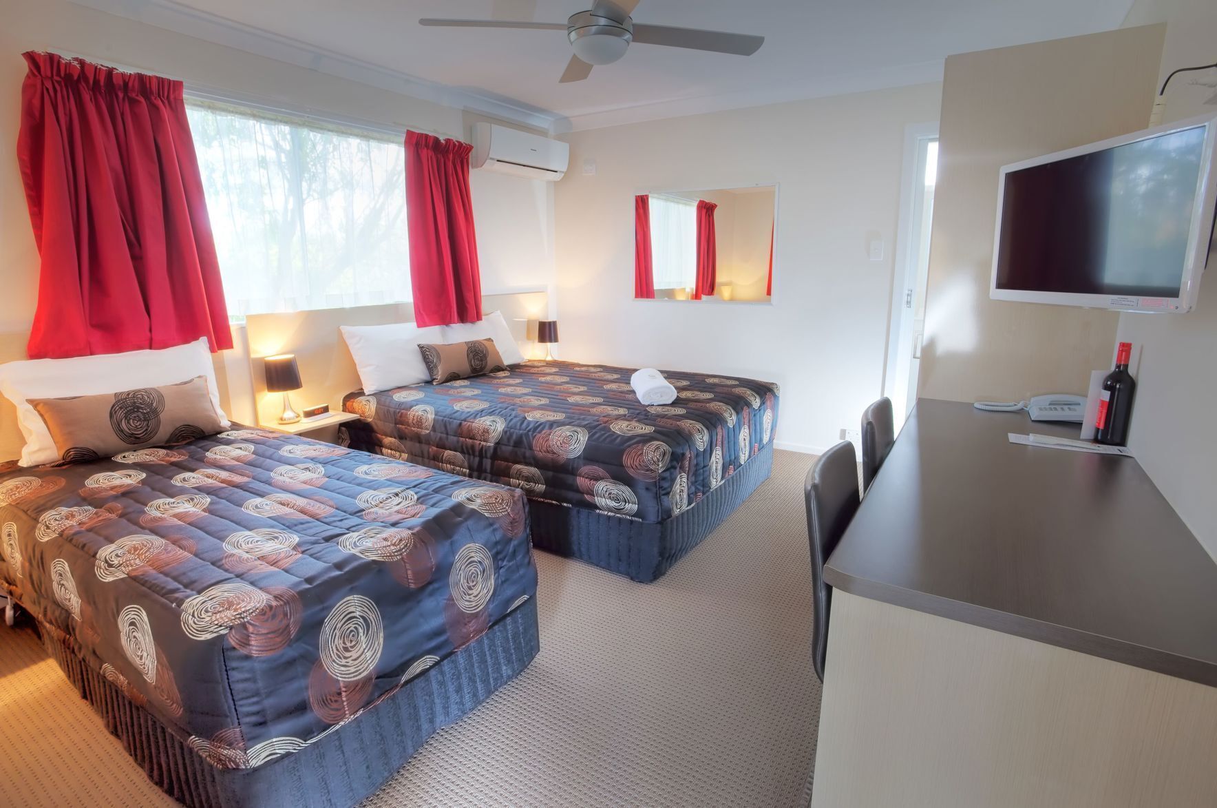 Desk, free WiFi, bed sheets