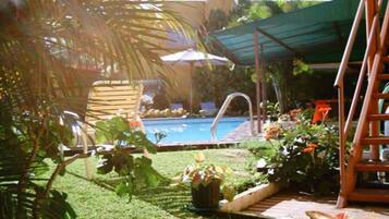 Outdoor pool, pool umbrellas