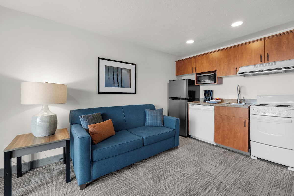 suite, 1 queen bed with sofa bed, kitchen, partial ocean view | laptop workspace, blackout curtains, free cots/infant beds, free wifi