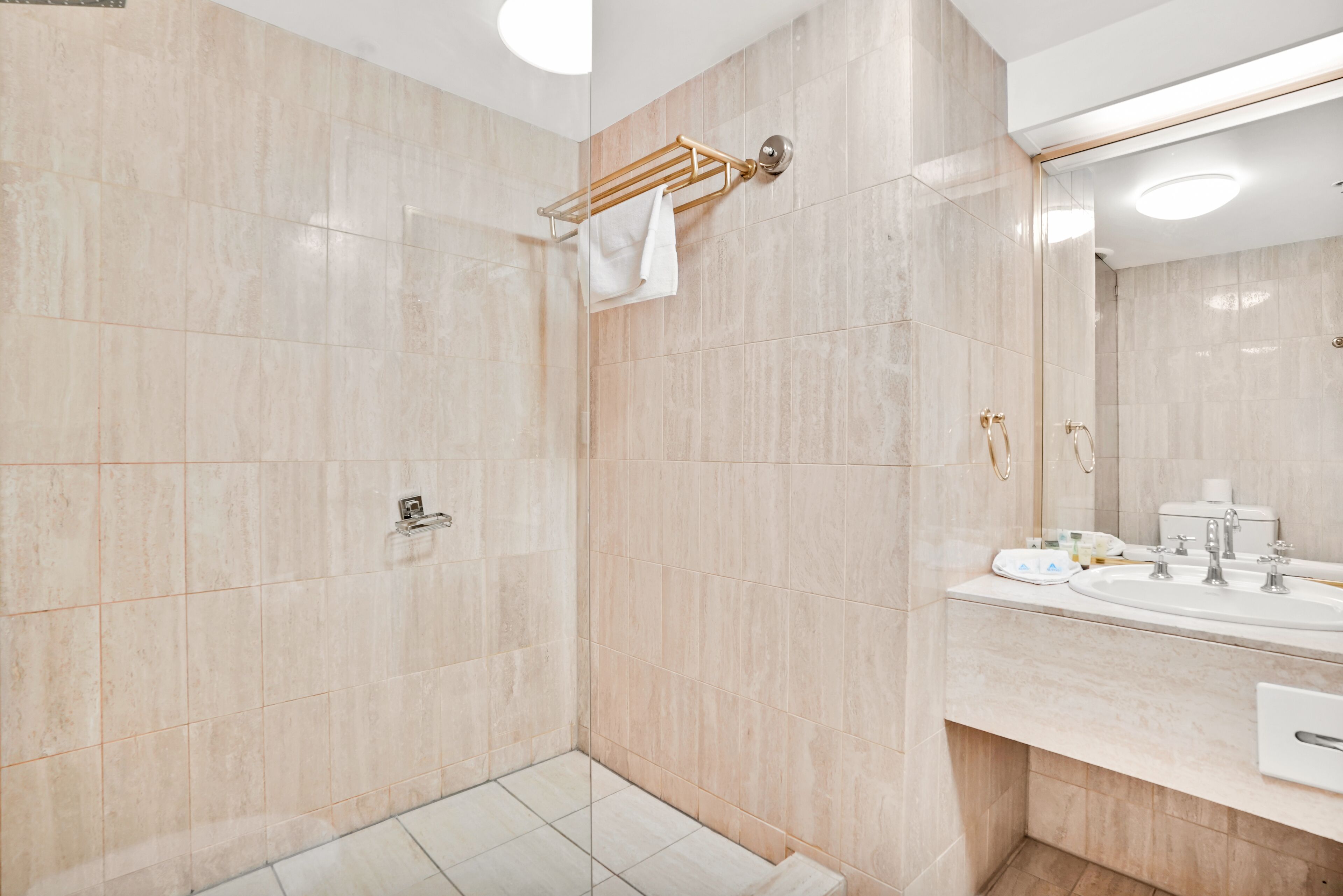 standard suite | bathroom | shower, free toiletries, hair dryer, towels