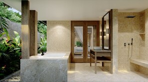 One Bedroom Pool Villa Royal Heritage | Bathroom | Separate tub and shower, rainfall showerhead, free toiletries - The One Boutique Villa (Seminyak)