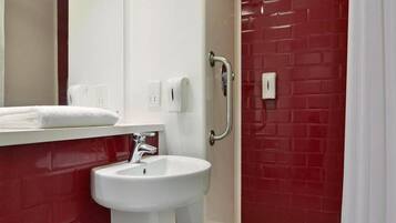 Shower, free toiletries, hair dryer