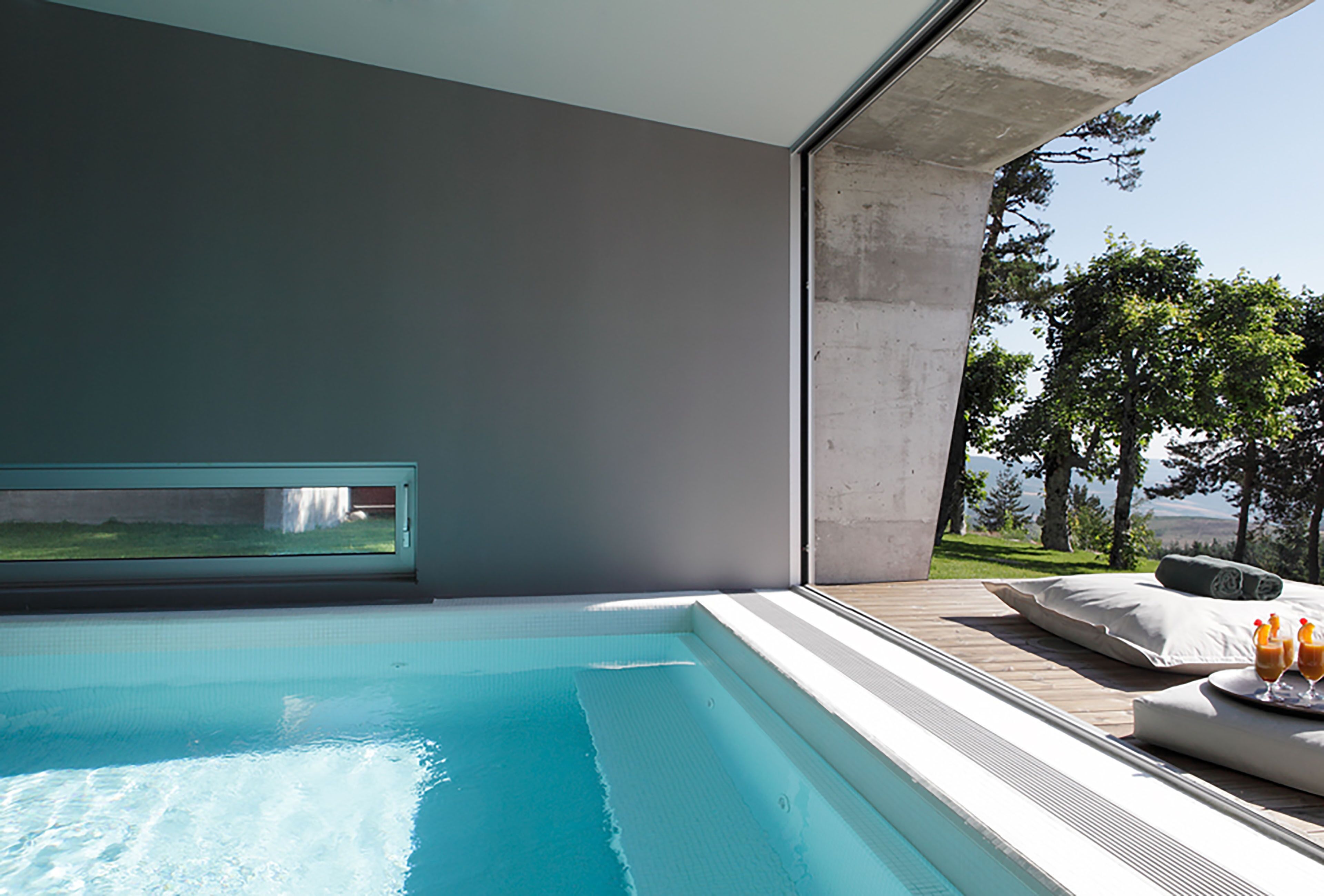 indoor pool, pool loungers