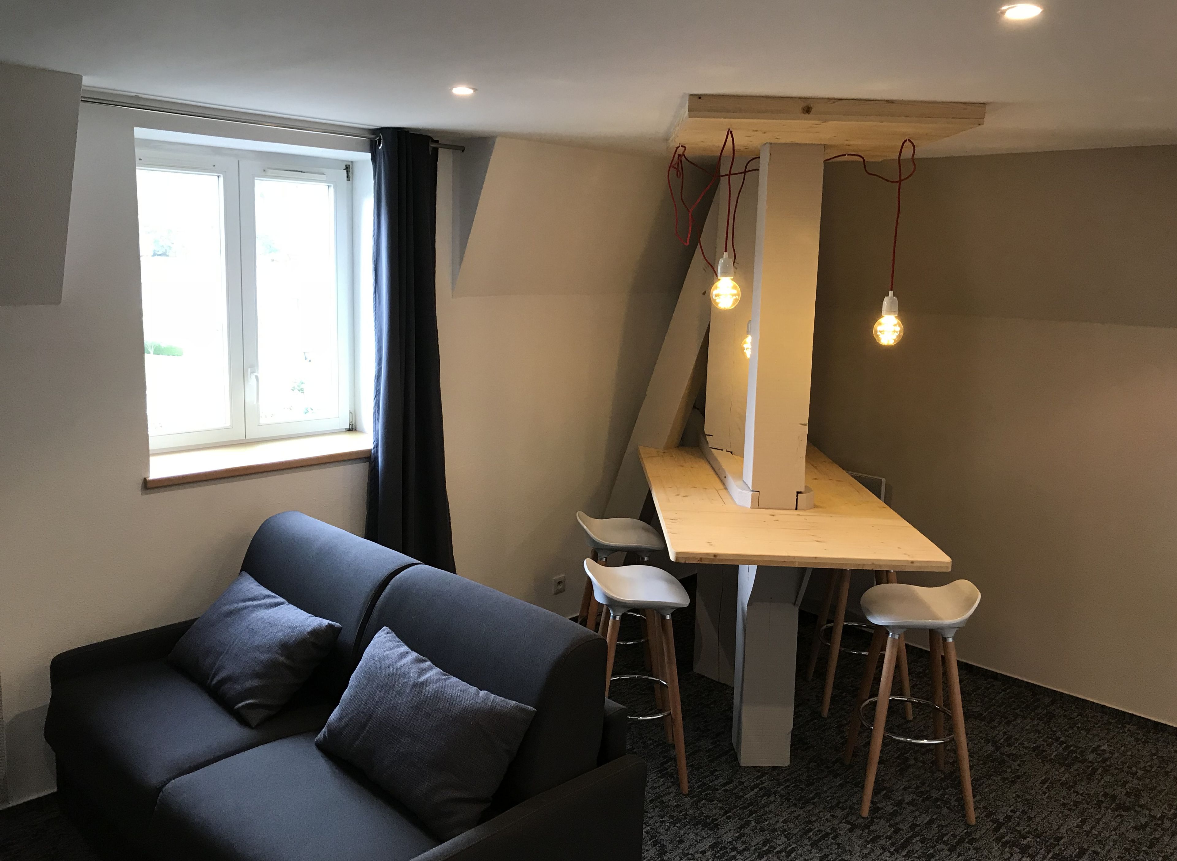 flat-screen tv, table football, ping pong, books