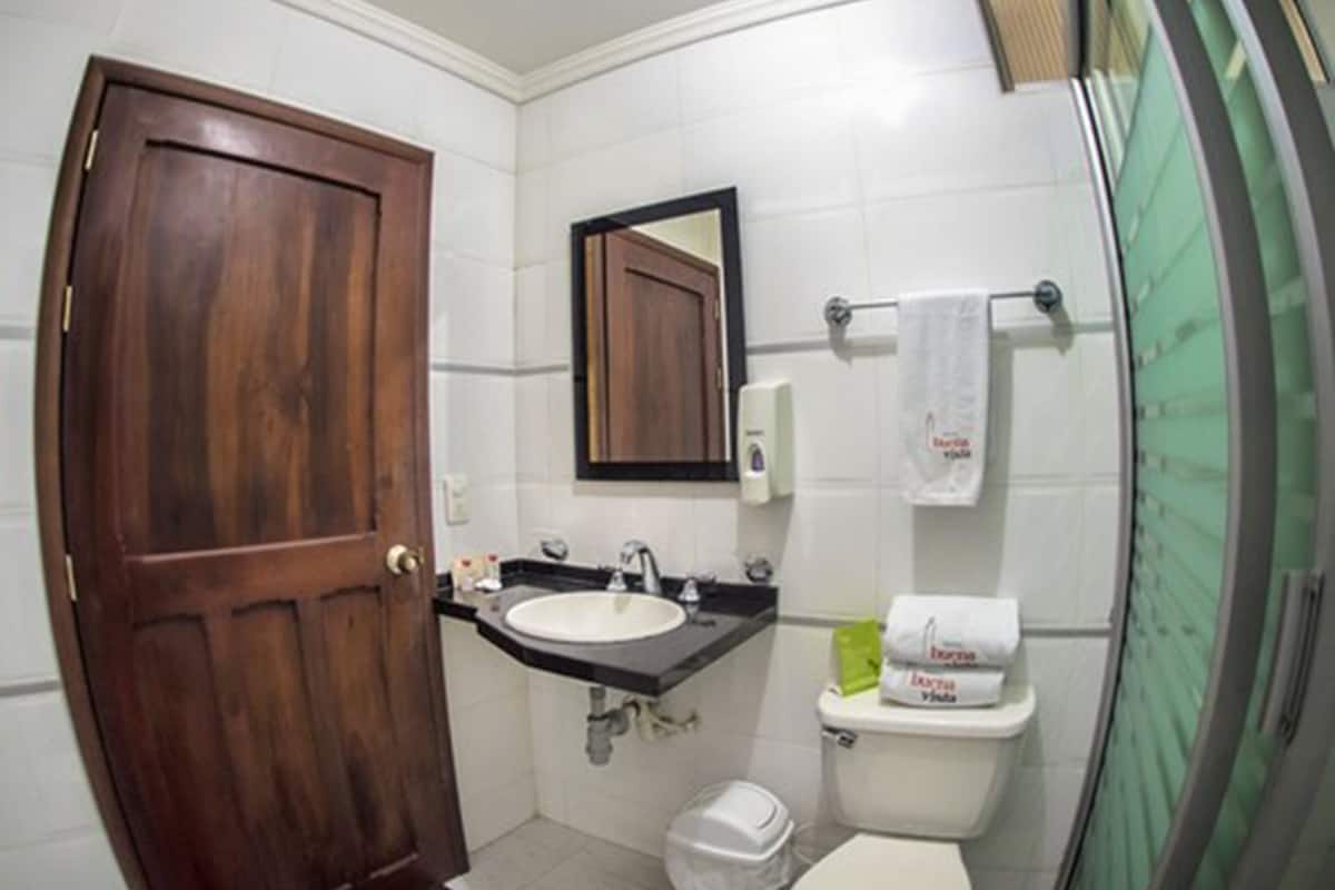 shower, free toiletries, hair dryer, towels