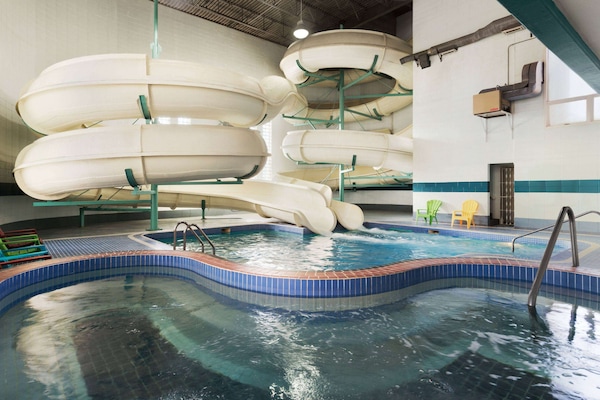 Indoor pool, open 9:00 AM to 9:00 PM, sun loungers