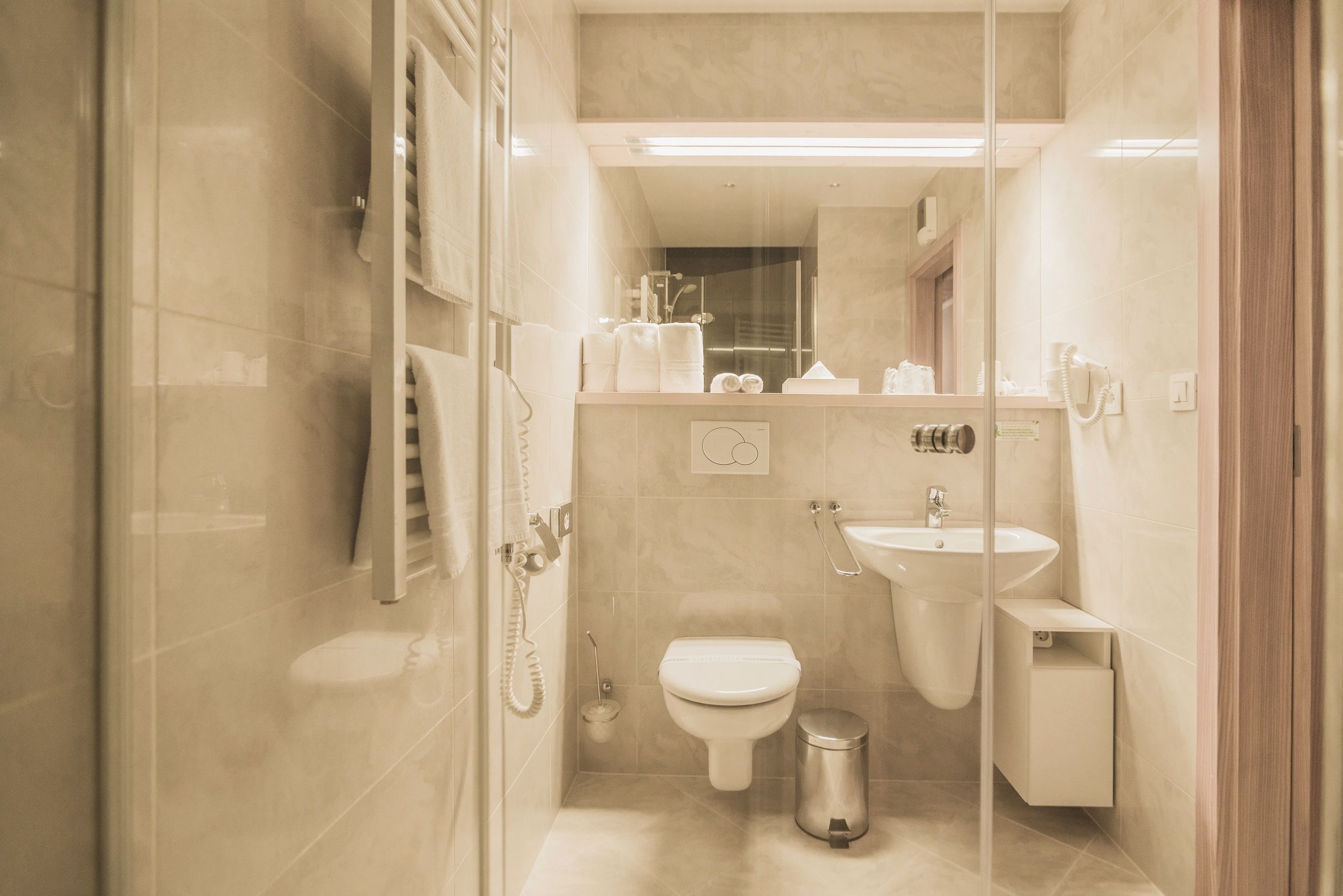 shower, free toiletries, hair dryer, bathrobes