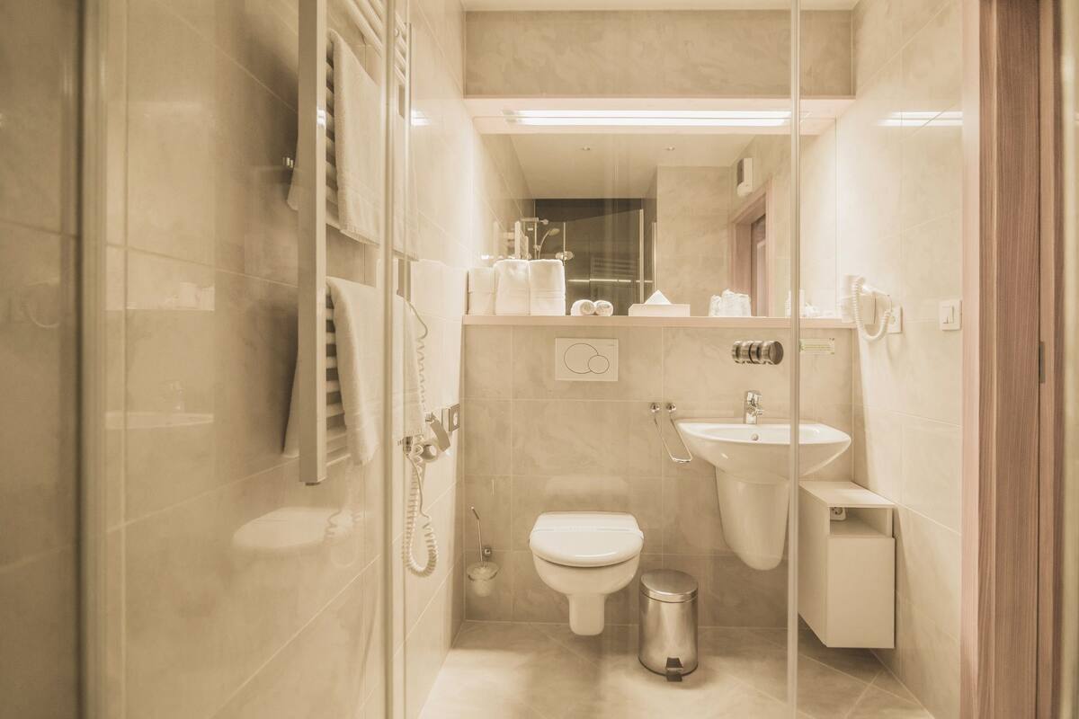 shower, free toiletries, hair dryer, bathrobes