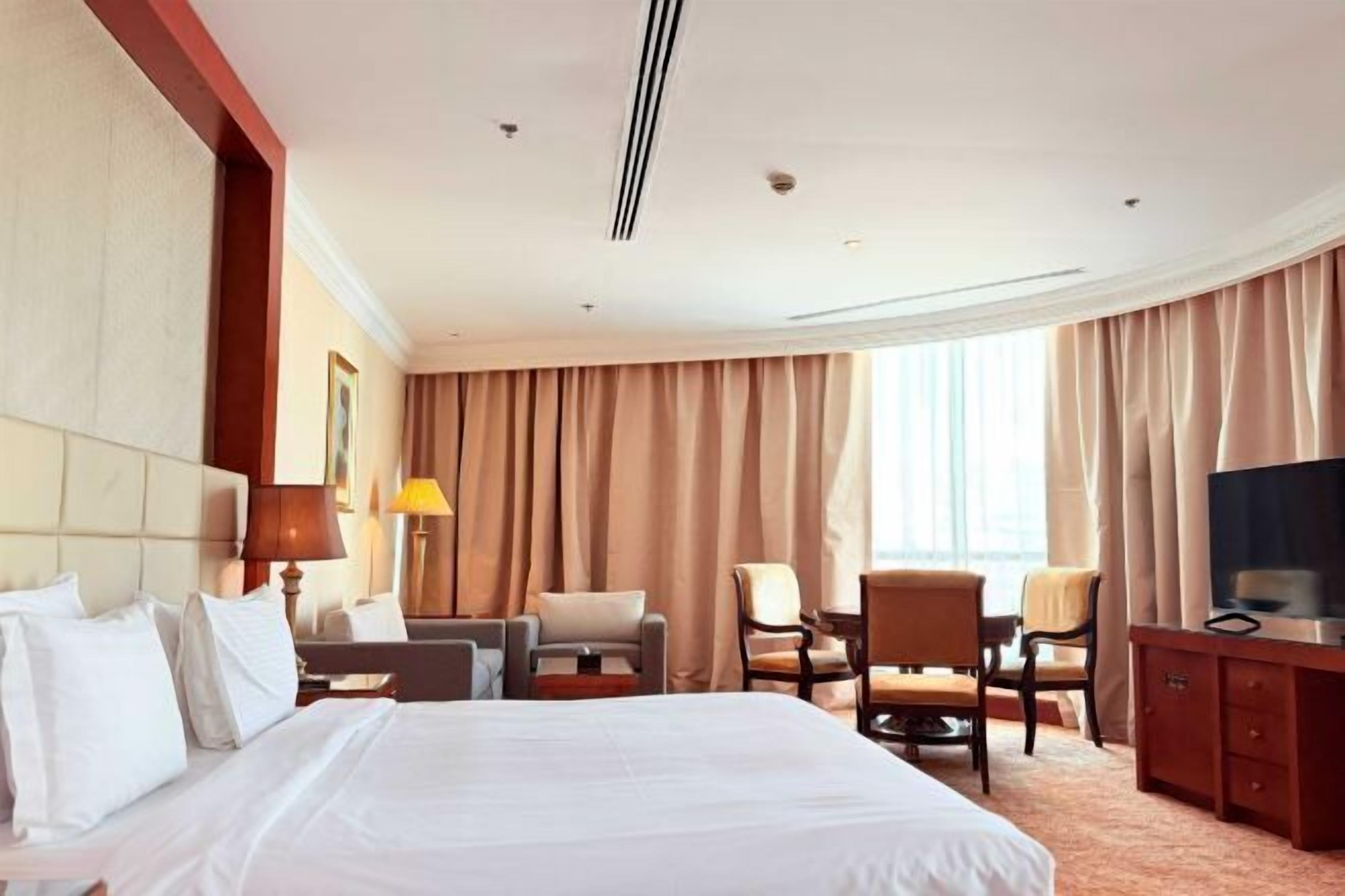 Memory-foam beds, in-room safe, desk, blackout curtains