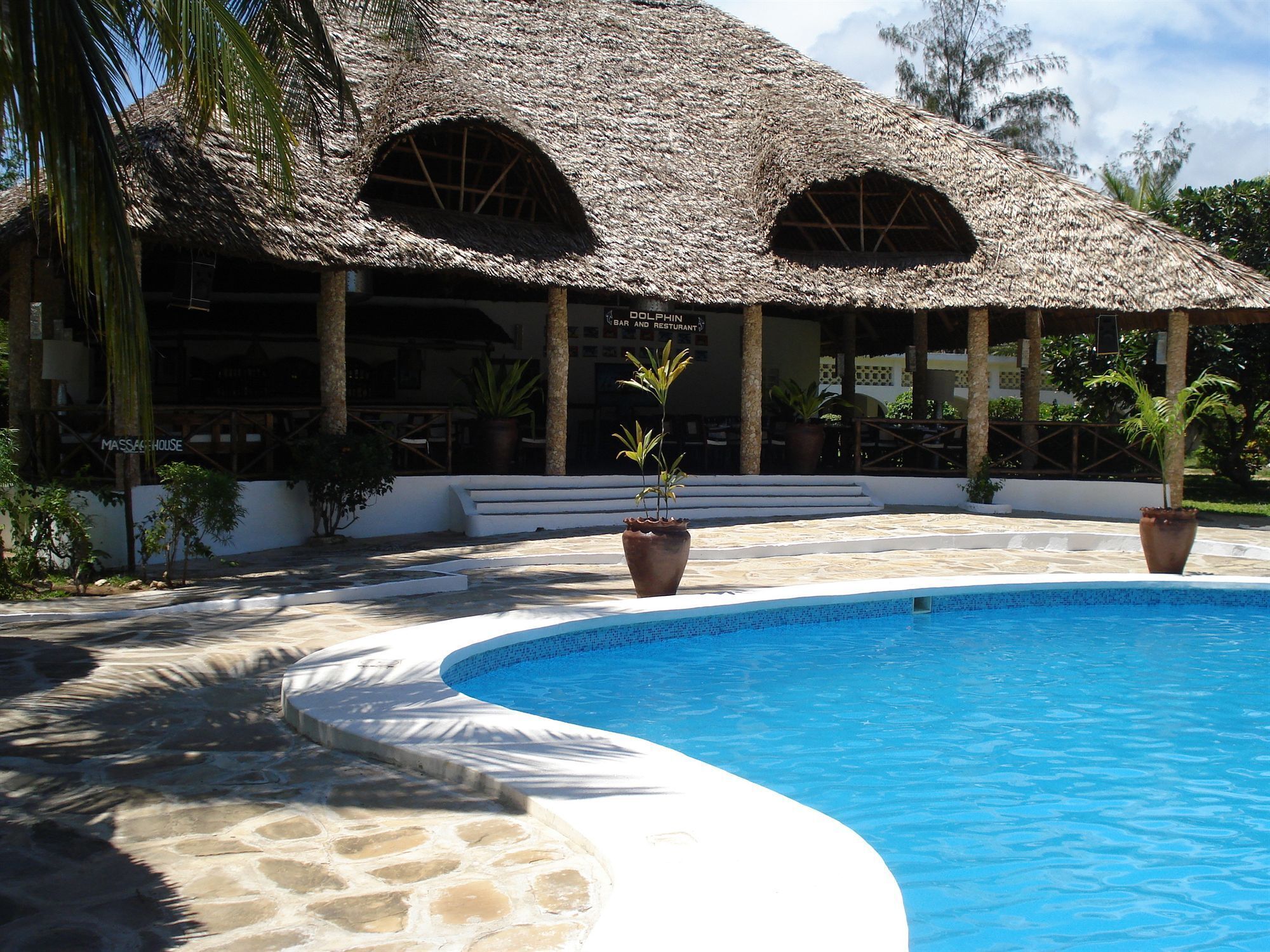 Outdoor pool, pool umbrellas, pool loungers