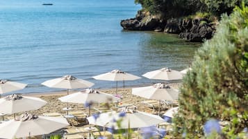 Private beach, sun loungers, beach umbrellas, snorkeling