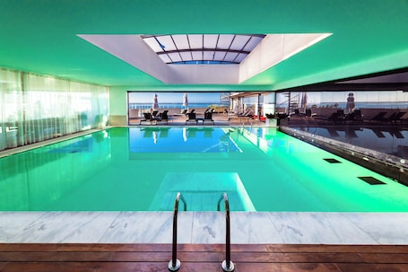Indoor pool, outdoor pool, sun loungers