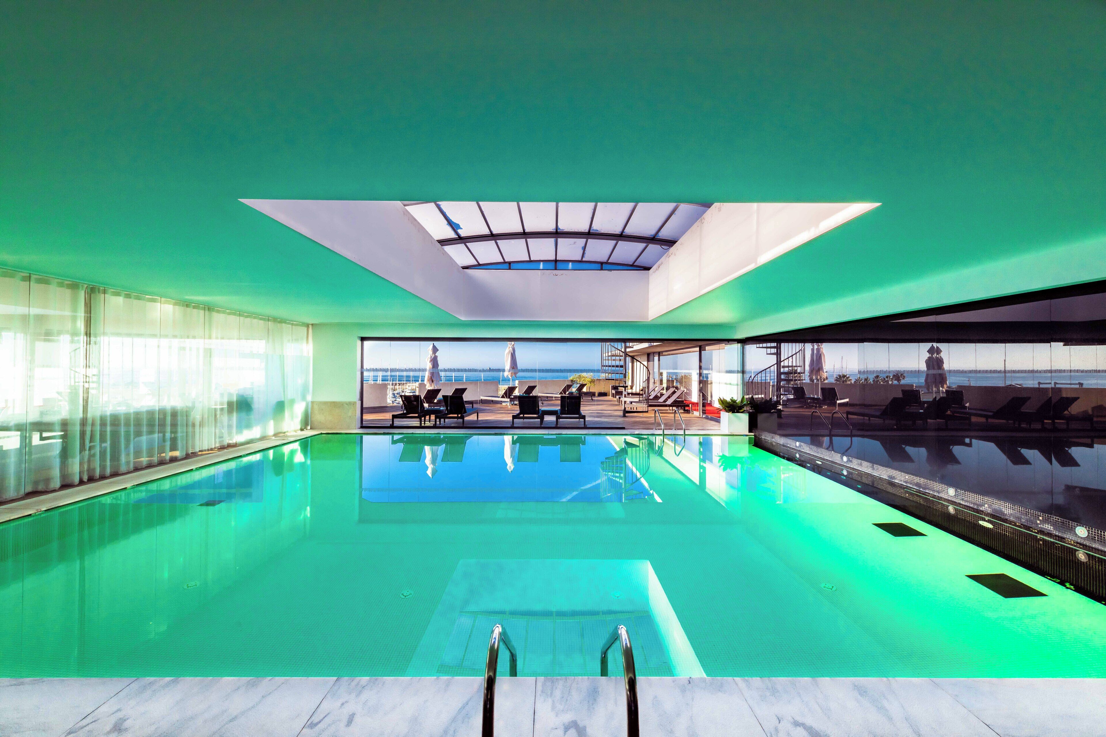 Indoor pool, outdoor pool, sun loungers