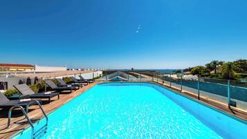 Indoor pool, outdoor pool, sun loungers