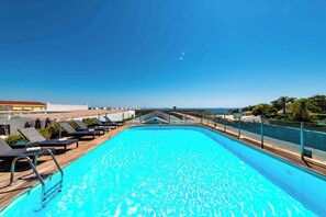 Indoor pool, outdoor pool, pool loungers