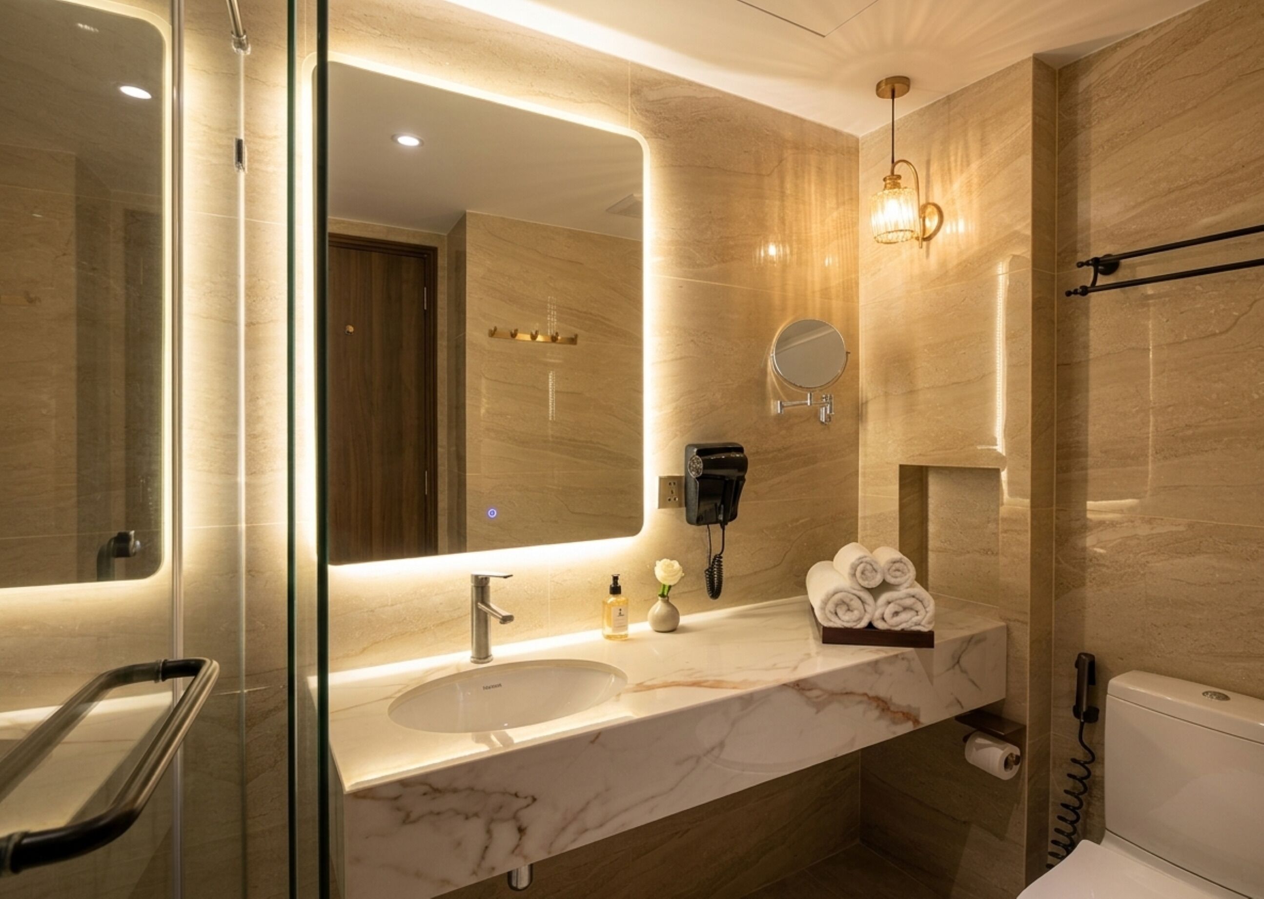 Free toiletries, hair dryer, slippers, bidet