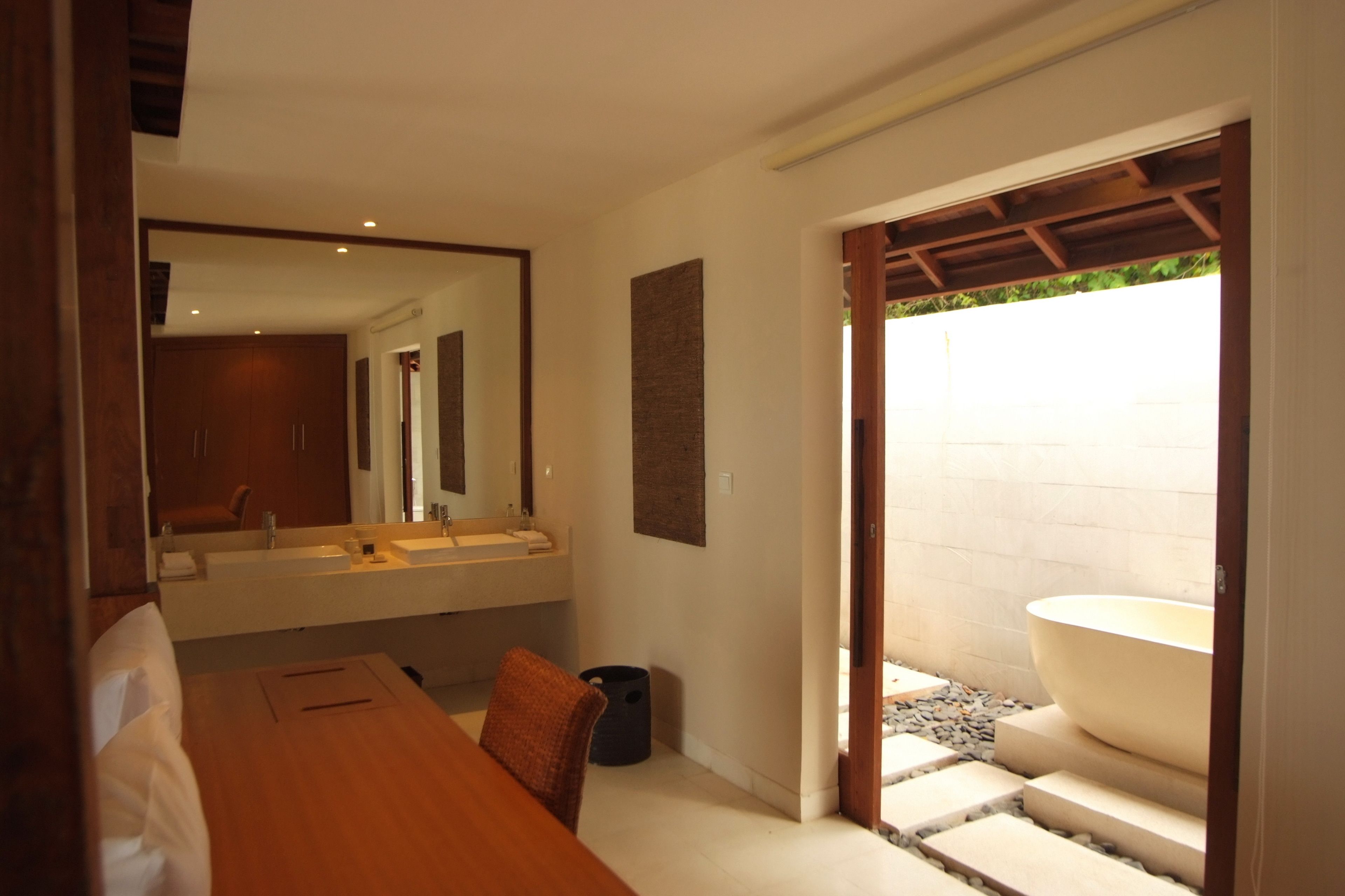 beach villa | bathroom | eco-friendly toiletries, hair dryer, bathrobes, slippers