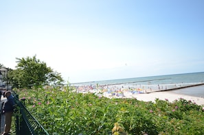 White sand, sun-loungers