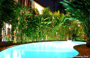 Outdoor pool, open 9:00 AM to 7:00 PM, pool loungers