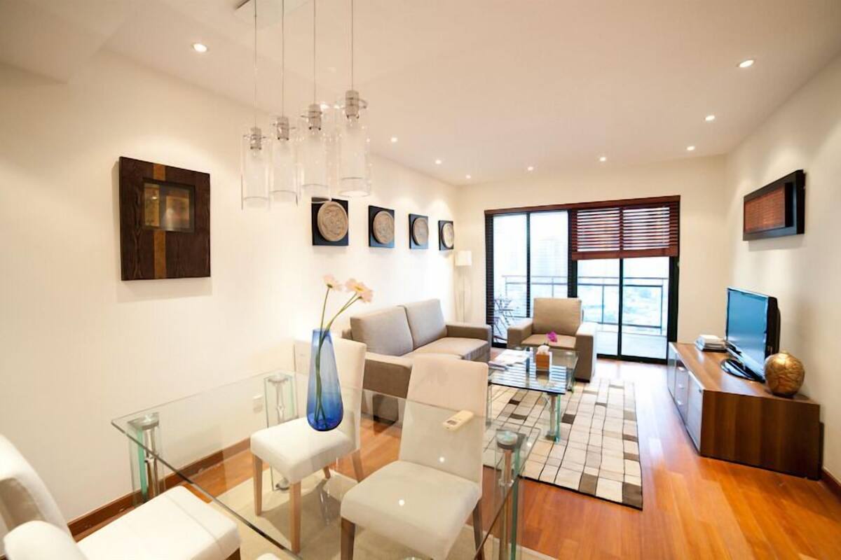 Apartment, 1 Bedroom | Living room | 42-inch LCD TV with satellite channels, TV, DVD player