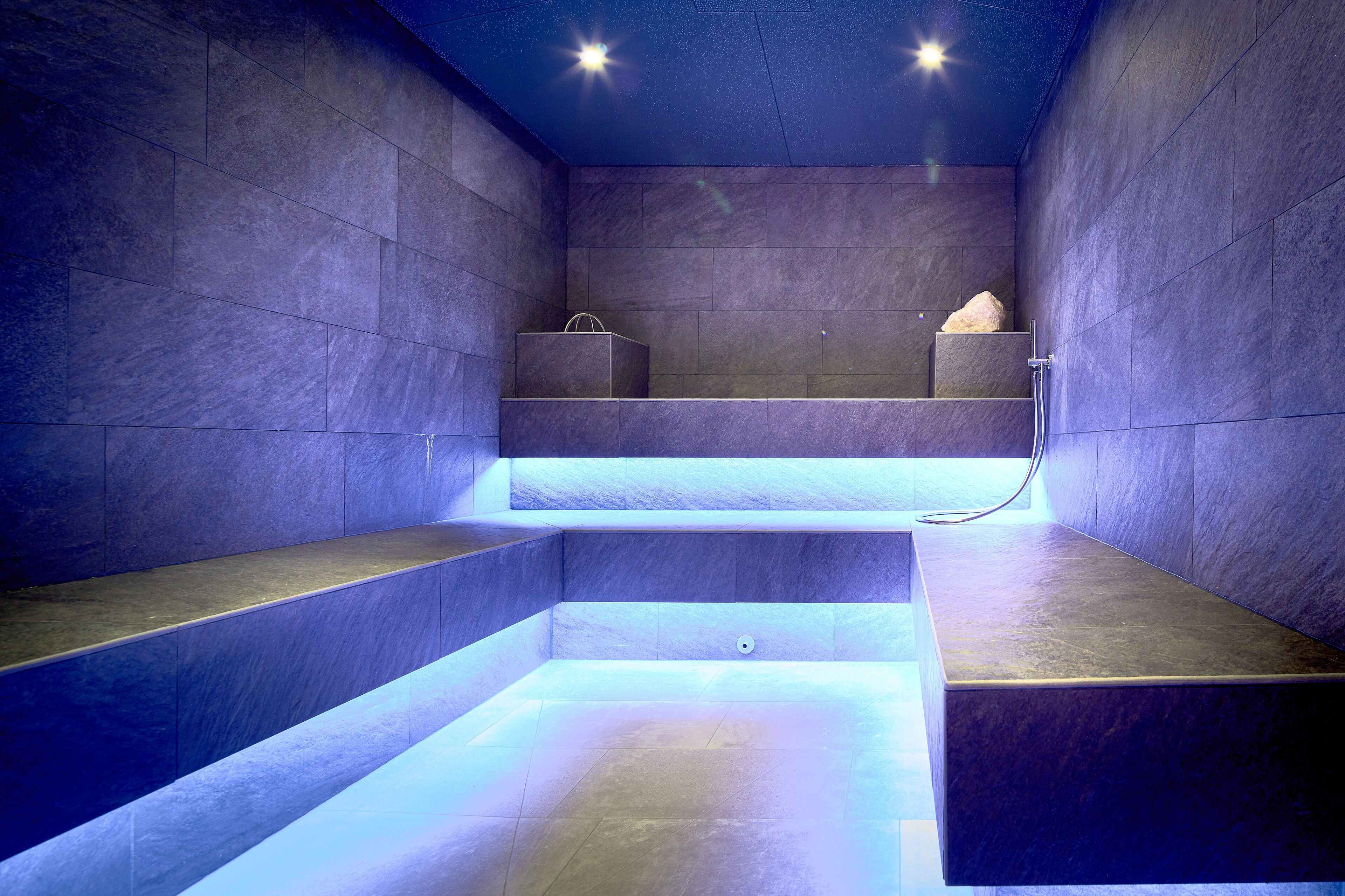 Sauna seca, banheira de hidromassagem, sauna a vapor, aromaterapia